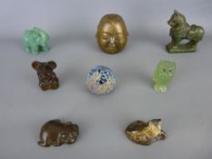 Chinese bronze four face ornament, a Japanese bronze pig, both character marked, three carved