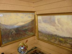 J W CLAYTON watercolours, a pair - mountainscapes, 52 x 73 cms