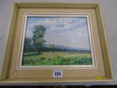 SYDNEY RESTALL oil on board - cattle grazing in a meadow, signed, 19 x 24 cms