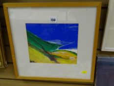 RAY YOUNG mixed media - abstract scene entitled 'Woodbury Down IV', 20 x 24 cms