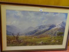 PHILLIP STANTON print - snow covered mountain with sheep to the foreground, 45 x 74 cms