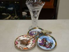 Fine heavy Waterford crystal glass vase, approx 36 cms high, a Masons Mandalay plate, a pair of