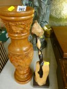 Carved lamp base and an interesting carved figure