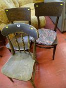 Pair of snake skin effect bentwood type chairs and a farmhouse chair