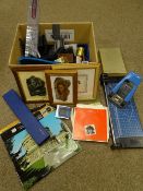 Box of mixed household including office stationery, small quantity of vinyl records etc