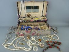 Vintage jewellery box and contents including a Scottish type brooch by 'Miracle' with others,