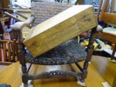 Wooden lidded artist's? box and a child's armchair