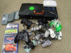 Box of gaming items, XBox, PlayStation II, PlayStation I etc