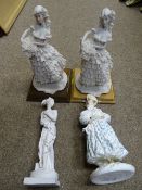 Two Italian lady figurines, another figurine and a Royal Worcester figurine