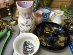 Royal Stanley ware Jacobean shallow bowl, blue and white large tankard etc