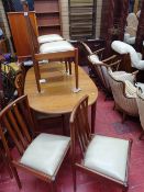 Teak mid Century extending dining table (with swing insert leaf) and a set of six chairs