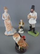 Coalport figurine titled 'Command Performance', a Russian biscuit porcelain musician, a Country Bird