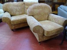 Classically designed leaf decorated rose coloured lounge suite comprising two seater settee and