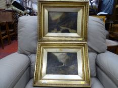 Unknown artist oils on board, a pair - initialled 'A R B', North Wales river scenes, 18 x 25 cms