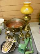 Good parcel of brassware, electroplate, mincer etc