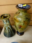 Doulton Lambeth leaf decorated vase and another similar
