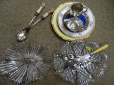 Two period glass bowls, quantity of cutlery, electroplate and an Aynsley 'Orchard Gold' display