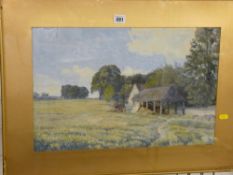 W J SLATER watercolour - peaceful farmstead scene, 33 x 50 cms