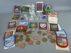 Mixed group of collectables including embroidered badges, crystal glass ornaments, two millefiori