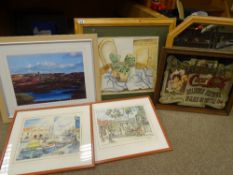 Coca Cola pub type mirror and a parcel of prints and mirrors etc