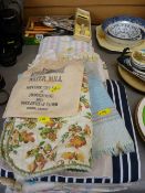 Parcel of bone handled and other vintage cutlery, linen etc