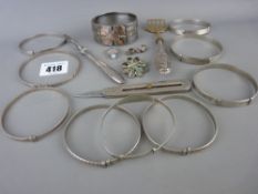 Good hallmarked half decorated Victorian bangle, a quantity of further silver bangles etc