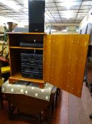 Yew effect stereo cabinet with excellent JVC contents and speakers and a polished barley twist