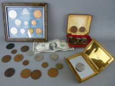 Small collection of mainly British vintage coinage, an American one dollar bill and a vintage
