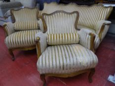 Ornate antique style imported? three piece suite comprising sofa and two elbow chairs