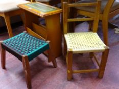 Yew effect leather topped magazine rack and two string topped stools