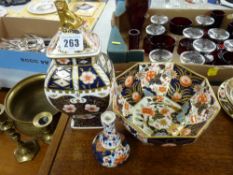 Royal Crown Derby hexagonal shaped bowl, lidded vase etc