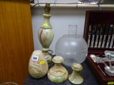 Onyx table lamp with etched glass shade and similar items