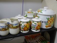 Gibson's coaching scene porcelain and a quantity of modern provision containers