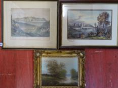 Llandudno engraving, early print of Conwy Castle and Bridge and an oil on board - riverside scene