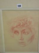 Sanguine type gouache (possibly Italian) head study of a young girl, 32 x 24 cms