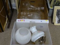 Parcel of old lampshades, oil lamp chimneys etc
