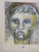 Mixed media on paper - facial portrait from The Mabinogion, indistinctly signed, 35 x 30 cms