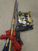 Quantity of fishing reels and a large parcel of miscellaneous fishing rods including ABU