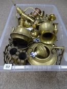 Tub containing a large quantity of ornamental and other brassware including trench art