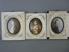 Three Continental portrait miniatures printed and painted, depicting Napoleon Bonaparte and