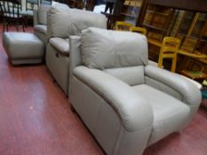 Excellent leather effect three piece comprising compact two seater sofa and an electric reclining