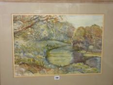 E HOLLAND watercolour - riverside scene with gentleman, 38 x 55 cms