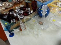 Ship's decanter with label and stopper, vintage jelly mould and other glassware including cranberry