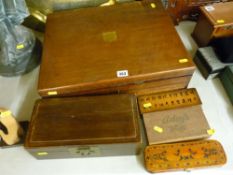 Excellent wooden cutlery box with base drawer and a parcel of other wooden boxes