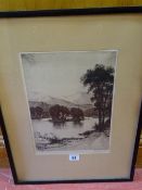 Pencil signed print - study of a Loch Venachar, 32 x 23 cms