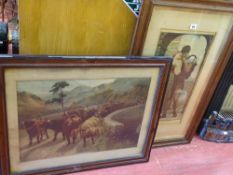 Vintage print of a Continental couple 'Wedded' and a good vintage print of Highland Cattle