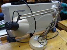 Modern anglepoise lamp and a Creda convector heater E/T