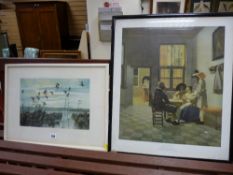 PETER SCOTT print - 'Teal Duck on a Grey Morning' and PIETR DE HOOCH print - 'The Card Players'