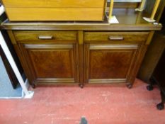 Dining room suite of sideboard with two drawers over twin base cupboards, draw leaf dining table and