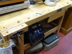 Clarke woodworker wooden workbench with built-in vices (two) and lower storage shelf
